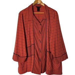 Ali‎ Miles Top 2X Blouse Reddish Orange Black Plaid Button Front Tunic